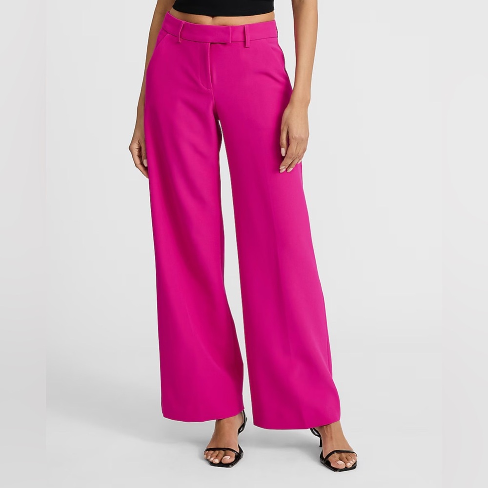 Express Editor Relaxed Mid Rise Trouser Pant Neon Berry Hot Pink Size 8 NWOT - Picture 4 of 14